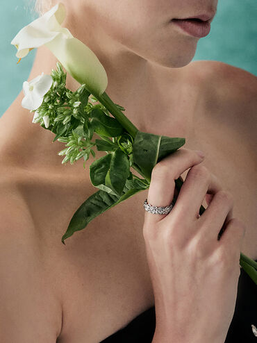 Rosalind Flower-Motif Ring, Brushed Silver, hi-res