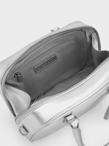 Mini Sianna Metallic Bowling Bag, Silver, hi-res