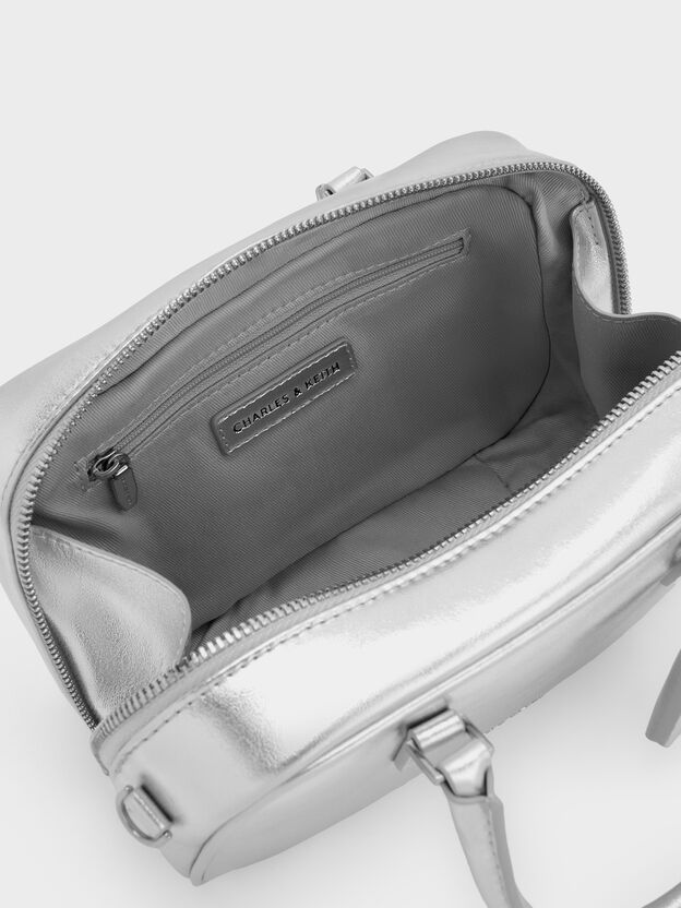 Mini Sianna Metallic Bowling Bag, Silver, hi-res