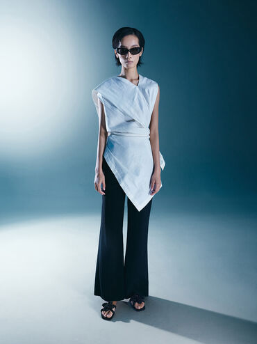 Clover-Knot Slide Sandals, Black Textured, hi-res