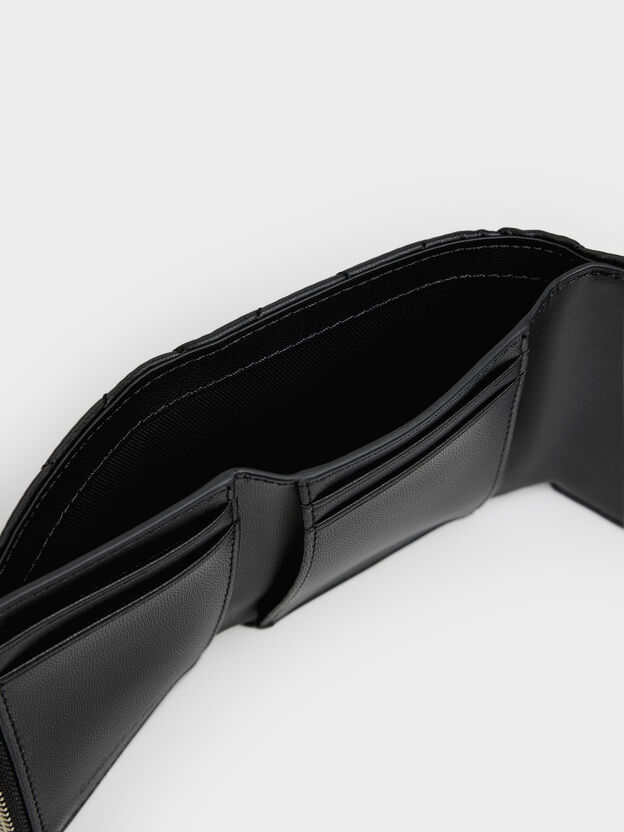 Arrietty Quilted Curved-Flap Wallet, Black, hi-res