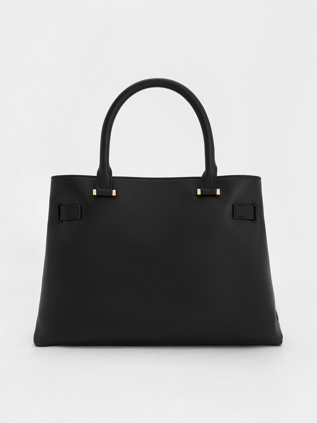 Voyager Leather Belted Tote Bag, Black, hi-res