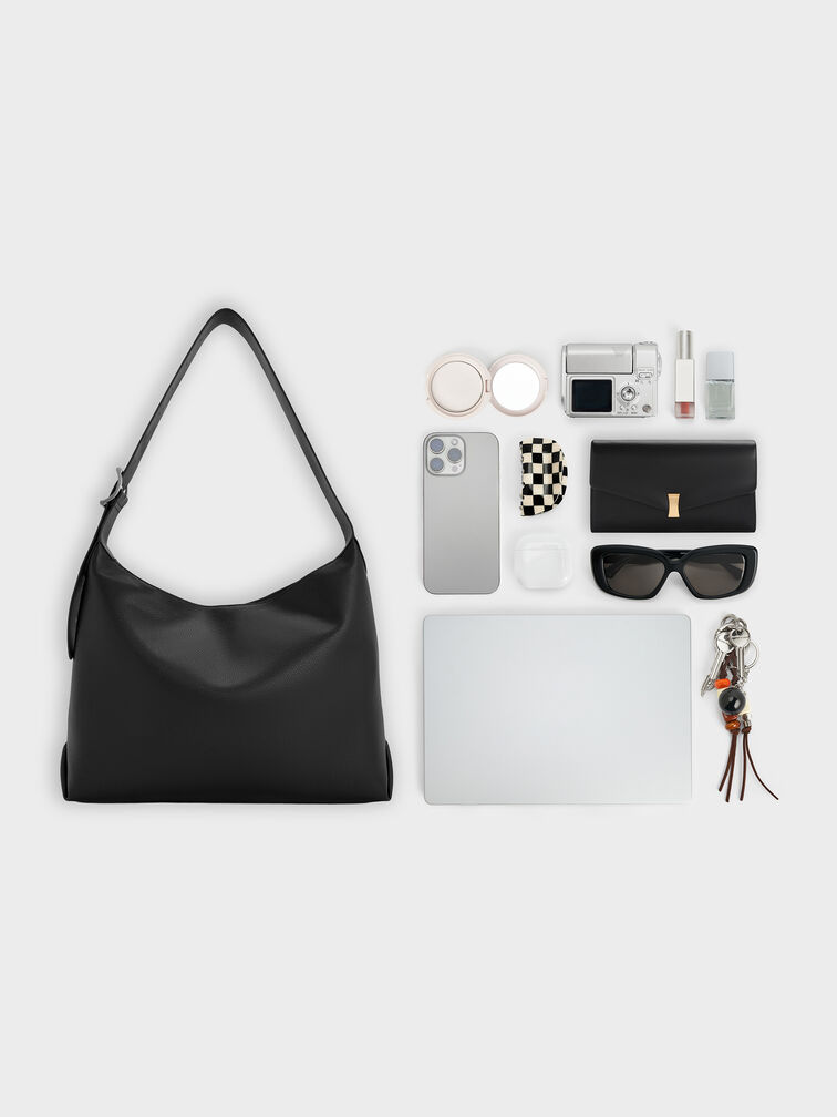 Larsen Buckle-Strap Hobo Bag, Noir, hi-res