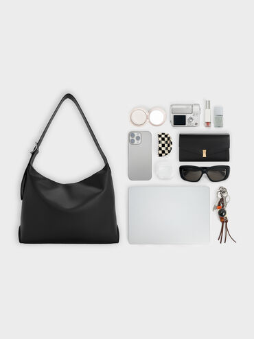 Larsen Buckle-Strap Hobo Bag, Noir, hi-res