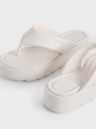 V-Strap Flatform Thong Sandals, White, hi-res