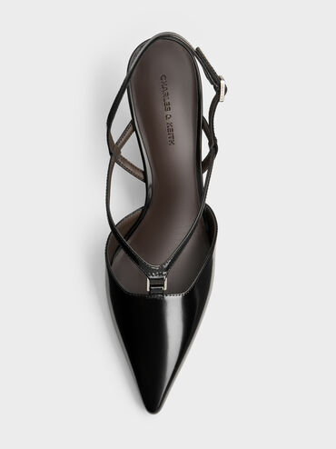 V-Strap Slingback Pumps, Black Box, hi-res