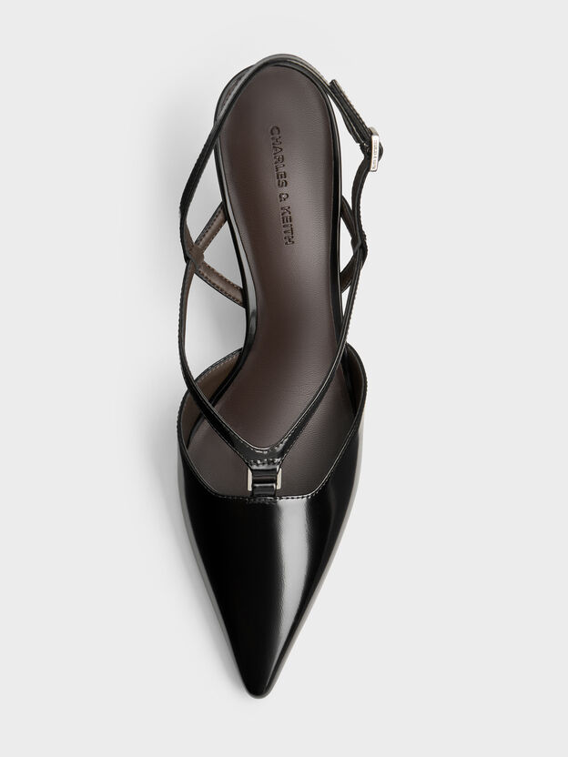 V-Strap Slingback Pumps, Black Box, hi-res