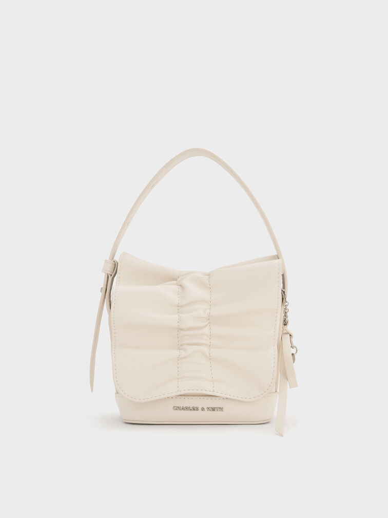 Kadee Ruched Bow-Charm Mini Bag, Cream, hi-res