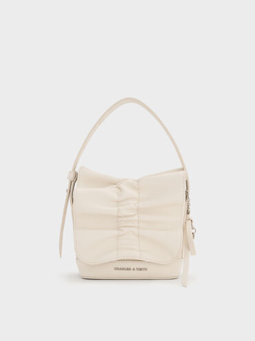 Kadee Ruched Bow-Charm Mini Bag, Cream, hi-res