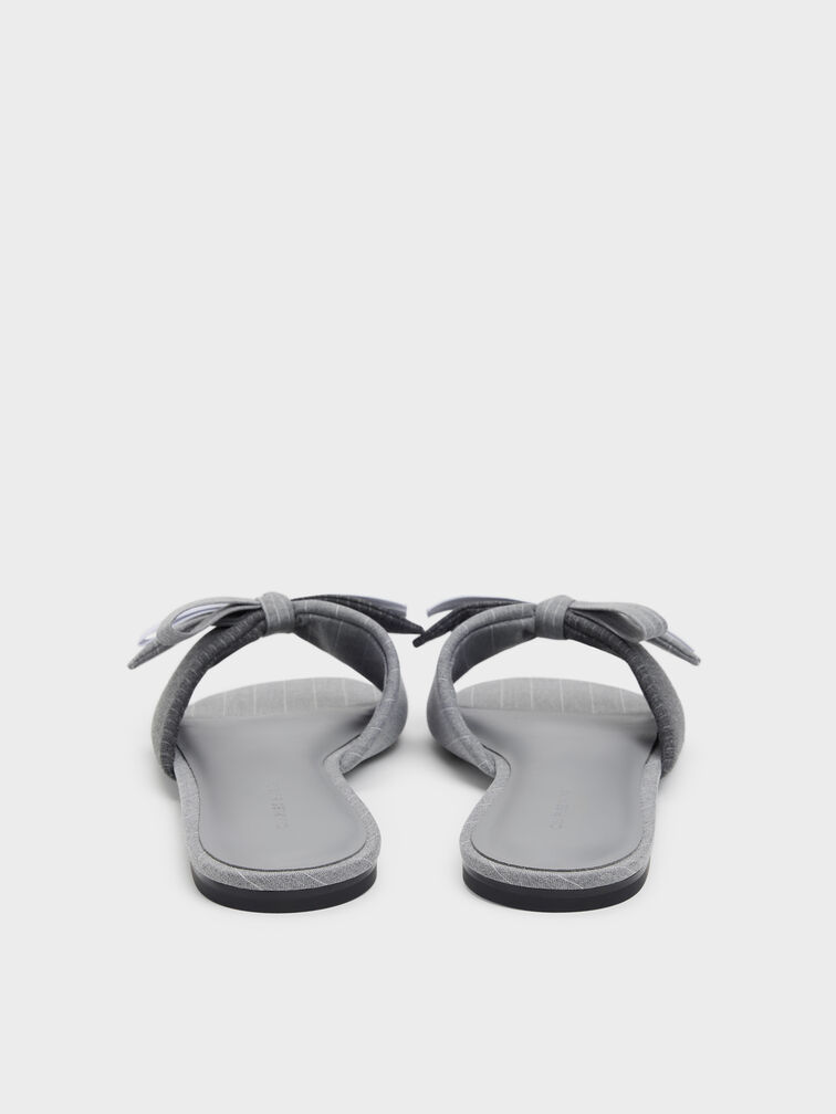 Striped Bow Slide Sandals, Grey, hi-res