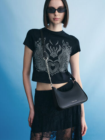 Lane Chain-Link Shoulder Bag, Noir, hi-res