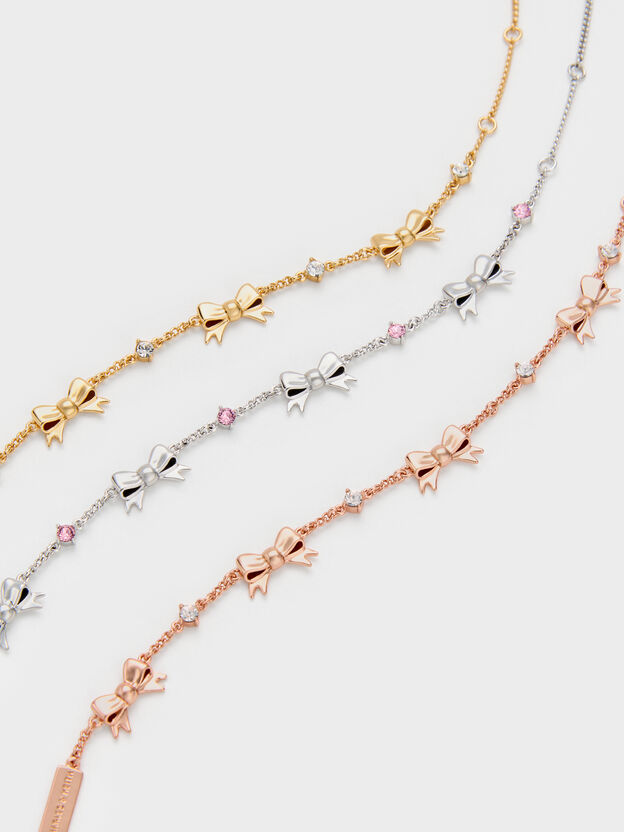 Paige Bow Crystal Bracelet, Pink, hi-res