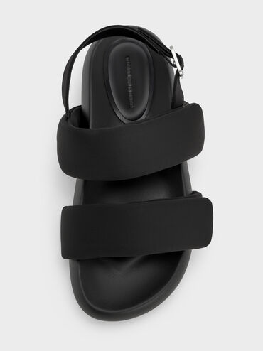 Recycled Polyester Double-Strap Slingback Sandals, Black Textured, hi-res