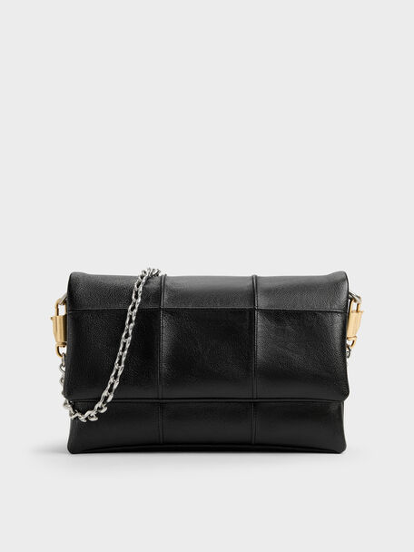 Delfina Quilted Wallet On Chain, Black, hi-res