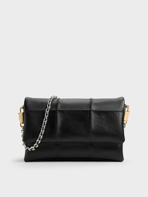 Delfina Quilted Wallet On Chain, Black, hi-res