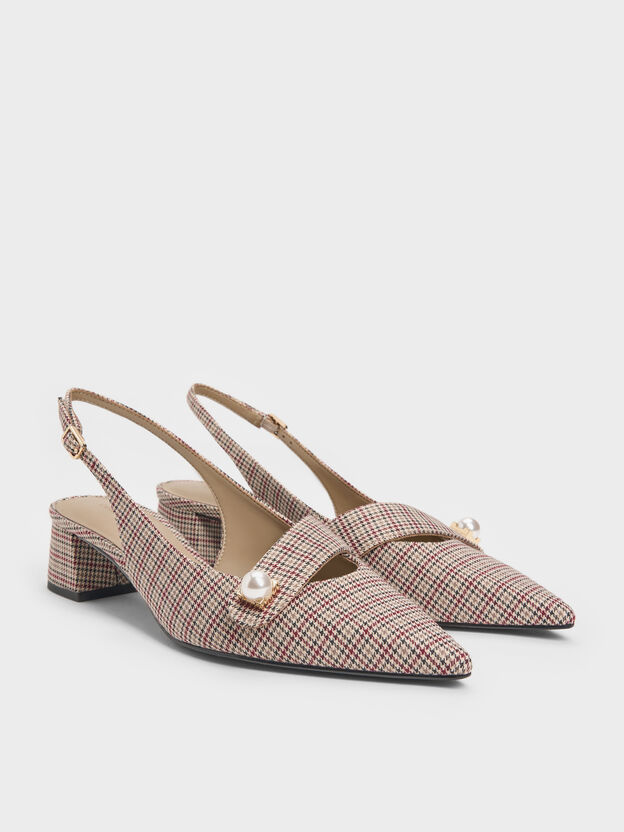 Marie Checkered Pearl Slingback Pumps, Multi, hi-res