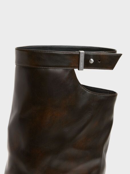 Cut-Out Stiletto Knee-High Boots, Brown, hi-res