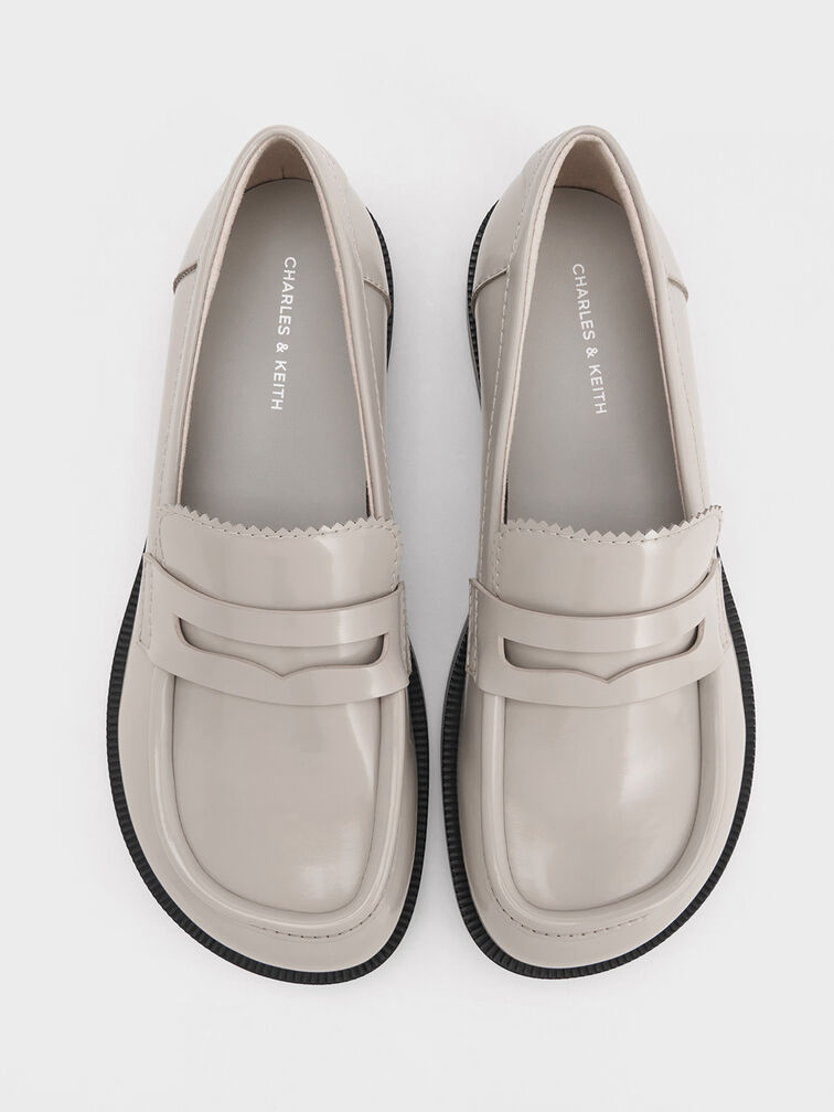 Asymmetric Penny Loafers, Grey, hi-res