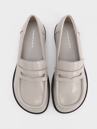 Asymmetric Penny Loafers, Grey, hi-res