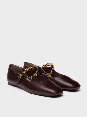 Double-Chain Charm Mary Jane Flats, Burgundy, hi-res