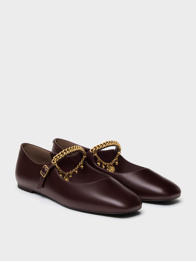 Double-Chain Charm Mary Jane Flats, Burgundy, hi-res