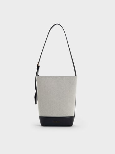 Enola Canvas Elongated Bucket Bag, Black, hi-res