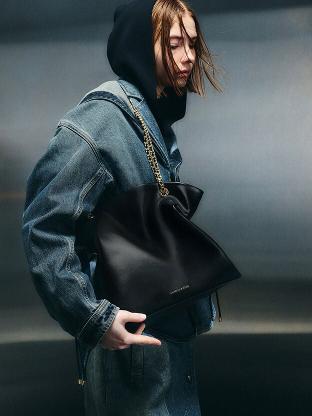 Arya Braided-Chain Tote Bag, Black, hi-res