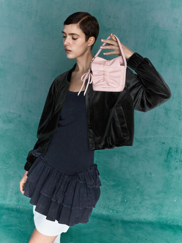 Kadee Ruched Bow-Charm Mini Bag, Cotton Candy Pink, hi-res
