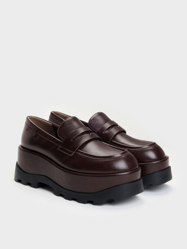 Barron Platform Penny Loafers, Dark Brown, hi-res