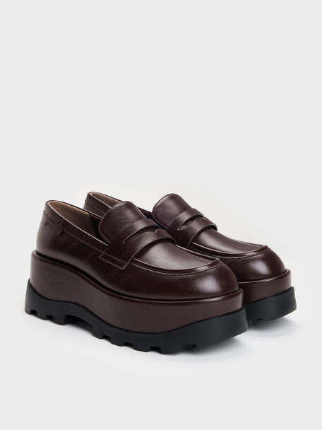 Barron Platform Penny Loafers, Dark Brown, hi-res