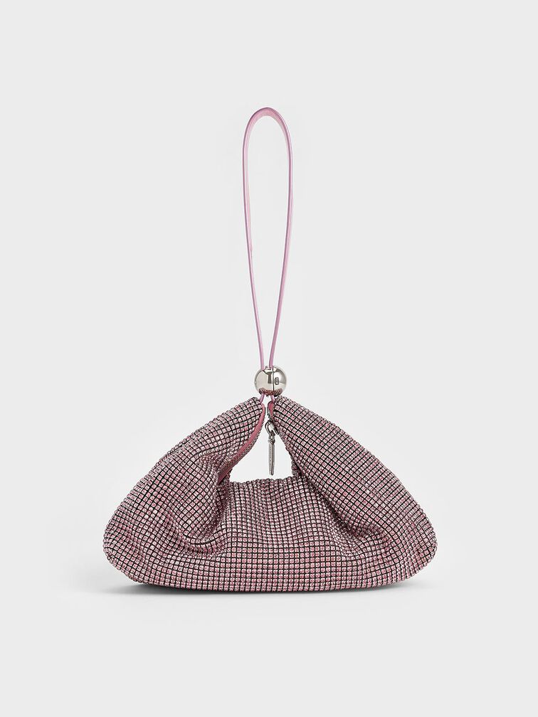 Crystal-Embellished Two-Way Bag, Pink, hi-res