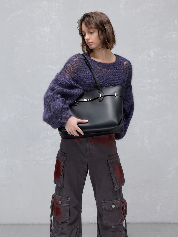 Arlet Double-Handle Belted Tote bag, Black, hi-res