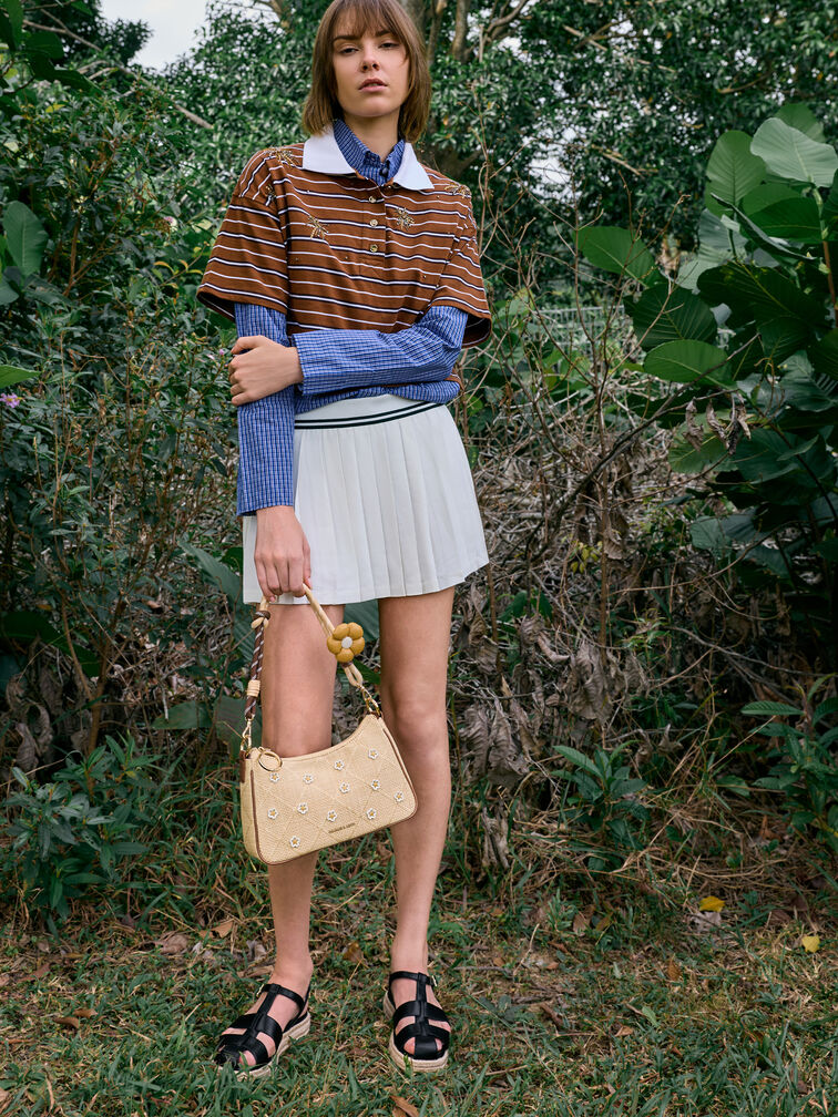 Philomena Raffia Flower Crossbody Bag, Beige, hi-res