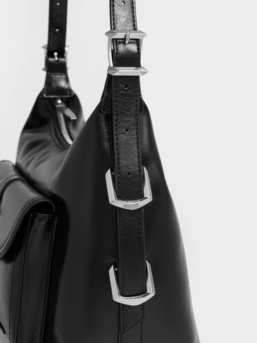 Bryna Belted Hobo Bag, Noir, hi-res