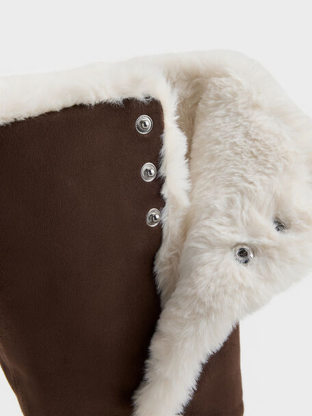 Floyd Faux Suede Fur-Trim Platform Boots, Dark Brown Textured, hi-res