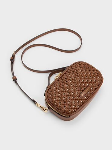 Azure Woven Crossbody Bag, Chocolate, hi-res