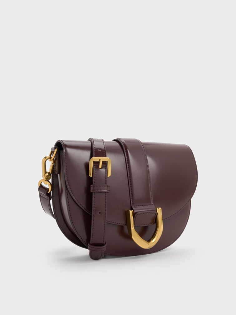 Gabine Leather Saddle Bag, Plum, hi-res