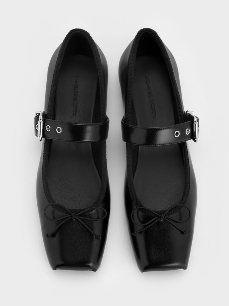 Myler Bow Square-Toe Buckled Mary Janes, Black, hi-res