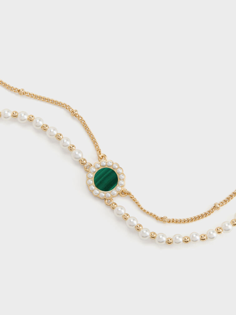 Pearl & Gemstone Double-Chain Bracelet, Green, hi-res