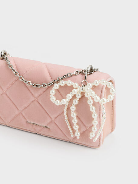 Paffuto Velvet Quilted Wallet On Chain, Pink, hi-res