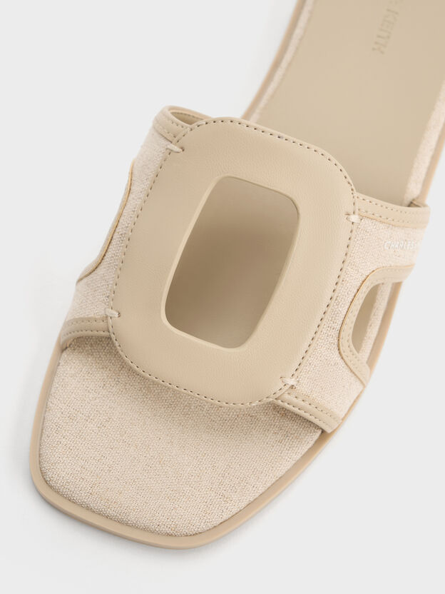 Easley Linen Cut-Out Slide Sandals, Taupe, hi-res