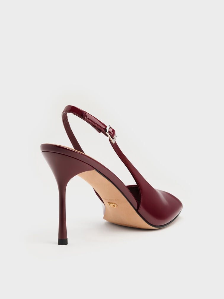 Kyra Patent Peep-Toe Slingback Heels, Burgundy, hi-res