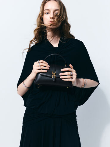 Adalyn Metallic-Buckle Chain-Strap Top Handle Bag, Black, hi-res