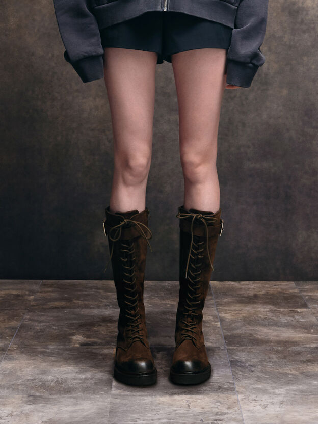 Darian Faux Suede Knee-High Boots, Dark Brown Textured, hi-res