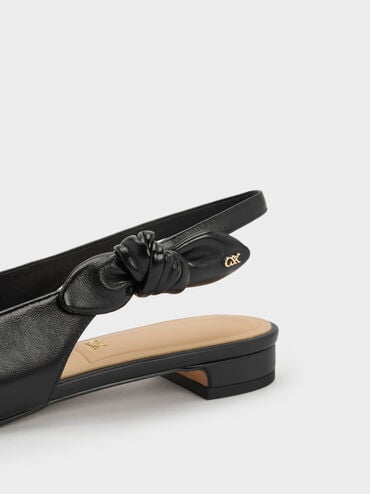 Jayce Leather Knot-Bow Slingback Flats, Black, hi-res