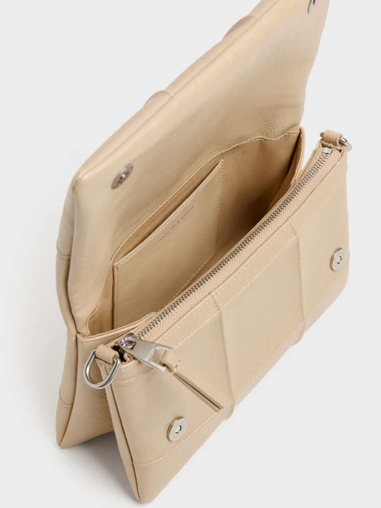Delfina Quilted Wallet On Chain, Sand Beige, hi-res