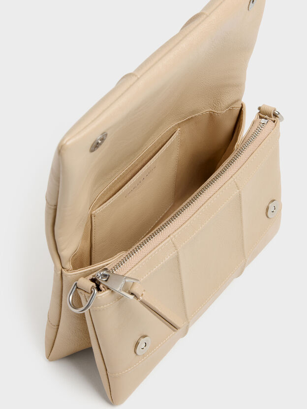 Delfina Quilted Wallet On Chain, Sand Beige, hi-res