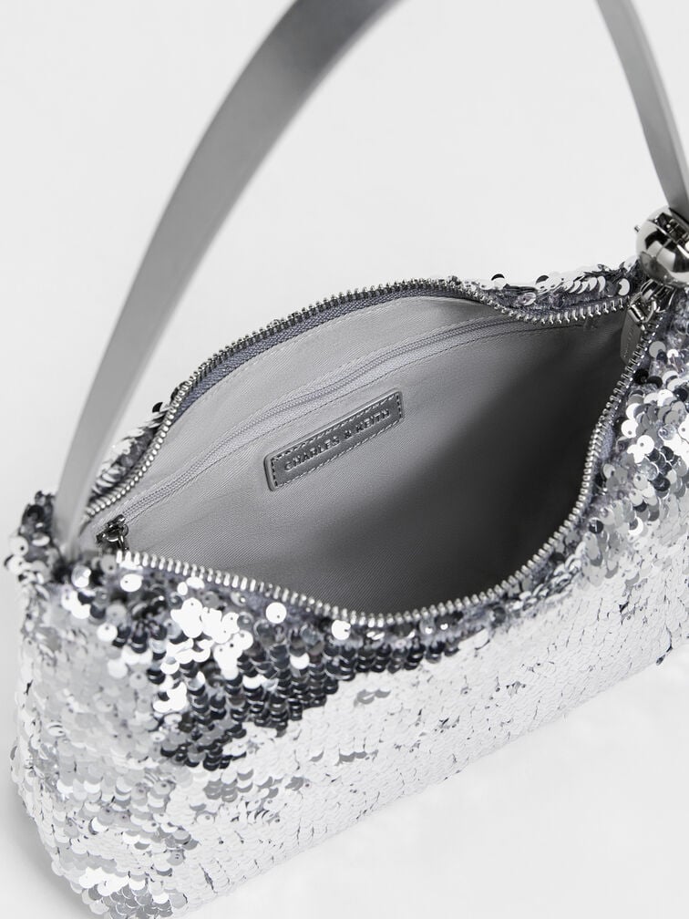 Jesmyn Sequinned Two-Way Bag, Silver, hi-res