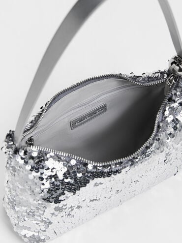 Jesmyn Sequinned Two-Way Bag, Silver, hi-res