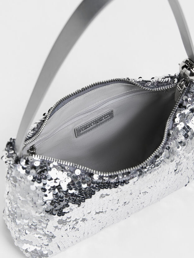 Jesmyn Sequinned Two-Way Bag, Silver, hi-res